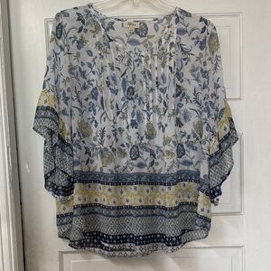 Style & Co. Blue and Yellow Floral Blouse